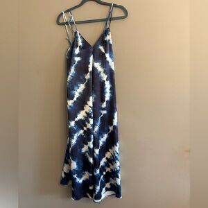 Zara Navy and White Tie-Dye Maxi Slip Dress